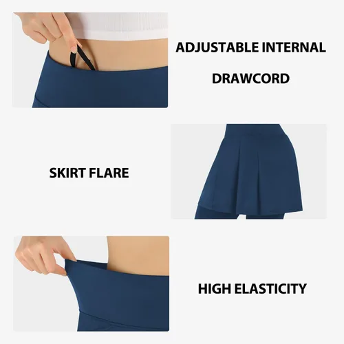 Vista 5 de ANIVIVO Leggings con forro polar hasta la rodilla para mujer, con falda, cálidos para invierno, con bolsillos con cremallera