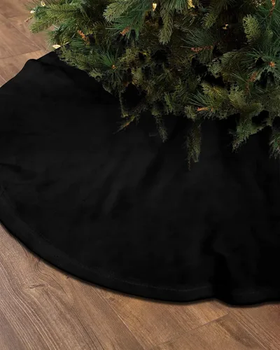 Vista 2 de Falda de árbol de Navidad de 48 pulgadas, falda de árbol negro de color sólido para Navidad, decoraciones de fiesta de Feliz Navidad, arte