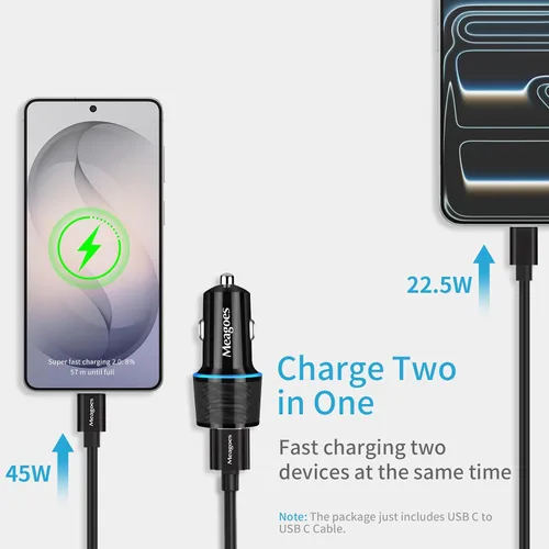 Vista 3 de Cargador de coche USB C de 67.5 W, carga súper rápida, bloque de puerto USBC y QC3.0 de 45 W para iPhone 17 Pro Max/Air/16/15/iPad, teléfono celular