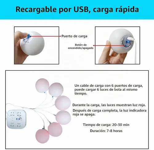 Vista 6 de Borelor Luces flotantes para piscina, 3 pulgadas, recargable por USB y control remoto, lámpara de globo IP68, impermeable, 16 luces de baño