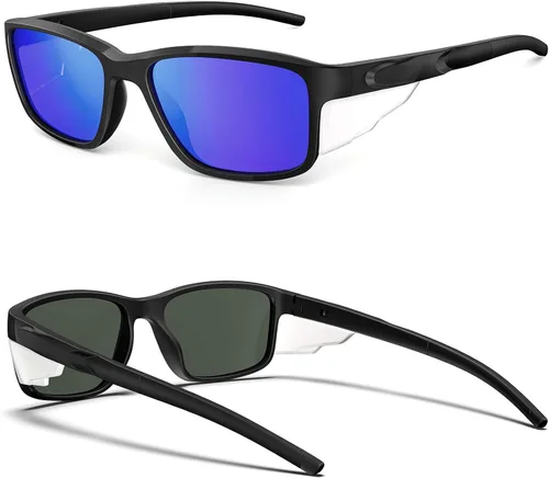 Vista 2 de CAXMAN Gafas de sol polarizadas con protectores laterales rectangulares para hombre, 100% protección UV