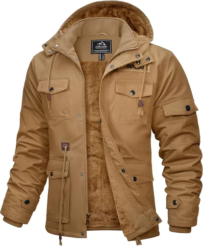 Vista 15 de MAGCOMSEN Chaqueta de invierno para hombre, con forro polar de algodón, chaquetas cálidas para trabajo, abrigos militares con 6 bolsillos