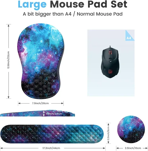 Vista 6 de HAOCOO Alfombrilla de Mouse Ergonómica con Reposamuñecas, Juego de 3 Alfombrillas de Mouse para Computadora, Set de Alfombrillas de Mouse de Espuma