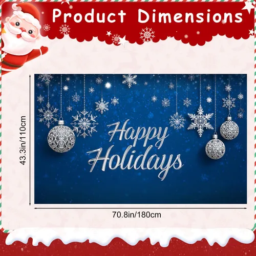 Vista 2 de Cartel de Feliz Navidad de 71 x 43 pulgadas, decoración para exteriores, fondo azul, vacaciones, fiesta de Navidad, patio, porche, decoración