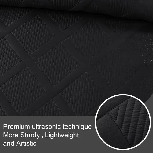 Vista 4 de Exclusivo Mezcla Twin Size Quilt Set, Black Soft Bedspreads with 1 Pillow Sham, Modern Striped Pattern, Lightweight Bedding Set Coverlets for All
