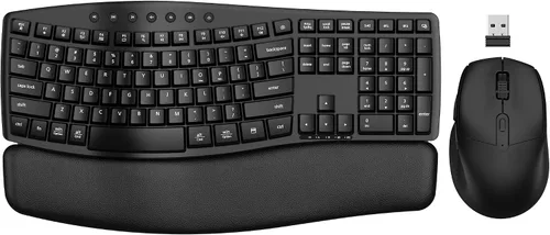 Vista 10 de Combo de teclado y mouse inalámbricos, teclado ergonómico de tamaño completo 2.4G con diseño de teclas onduladas y reposamuñecas, mouse ergonómico