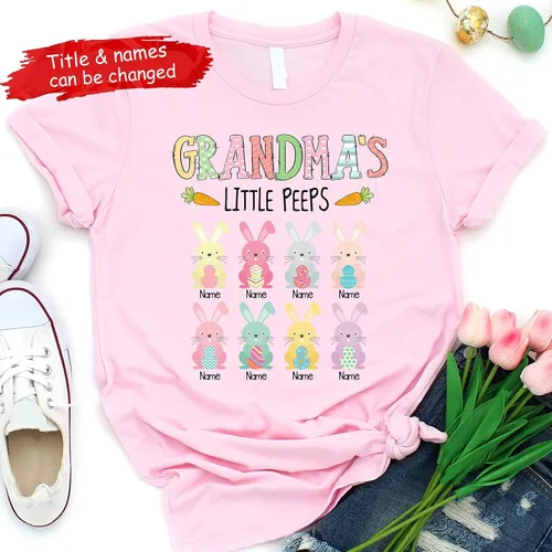 Vista 4 de Camiseta de Pascua personalizada de la abuela Little Peeps, camiseta personalizada para el día de Pascua, camisa con nombre de los niños, camisa