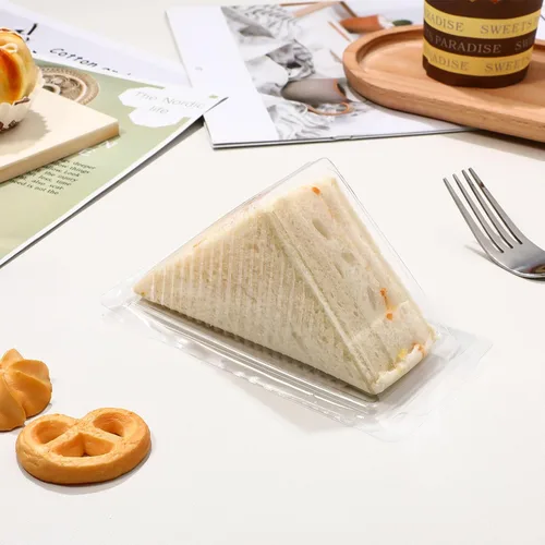 Vista 8 de Cabilock Caja de embalaje de sándwich de plástico transparente Contenedor de comida triangular de 5.9 pulgadas para pastel mousse panadería