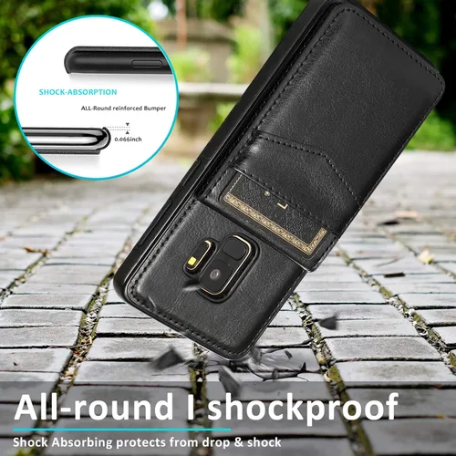 Vista 7 de Asuwish Funda de teléfono para Samsung Galaxy S9 con protector de pantalla de vidrio templado y tarjetero para tarjetas de crédito, soporte
