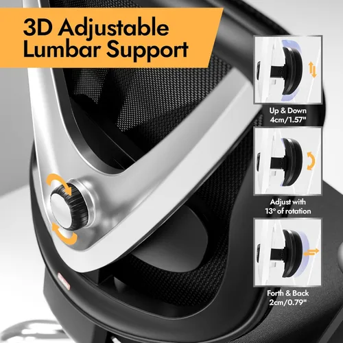 Vista 3 de HOLLUDLE Silla de oficina ergonómica de malla, soporte lumbar ajustable 3D y reposabrazos 3D, respaldo en forma de V, silla de escritorio ajustable