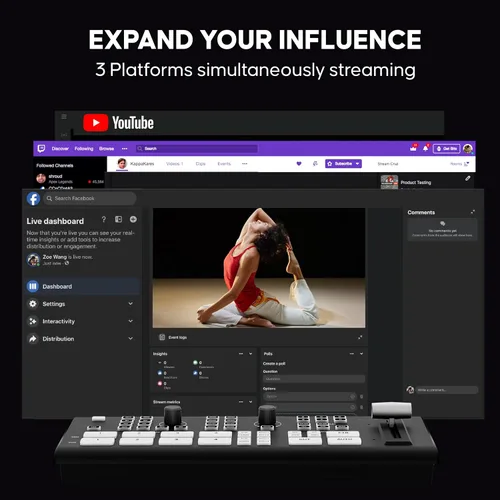 Vista 3 de Osee GoStream Deck HDMI Pro Conmutador de Mezclador de Vídeo Multi Cámara para Transmisión en Vivo con NDI Actualizable