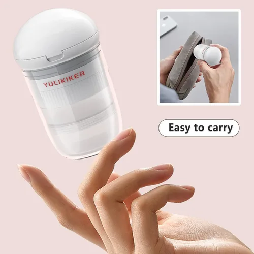 Vista 6 de Pequeña caja organizadora de pastillas con taza de agua, polvo de molienda de corte, contenedor de píldoras de viaje, portátil, diario, mini