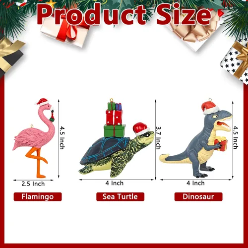 Vista 2 de Adorno de Navidad de flamenco rosa 3D en sombrero de Papá Noel, adornos colgantes de flamenco de resina para decoración de árbol de Navidad