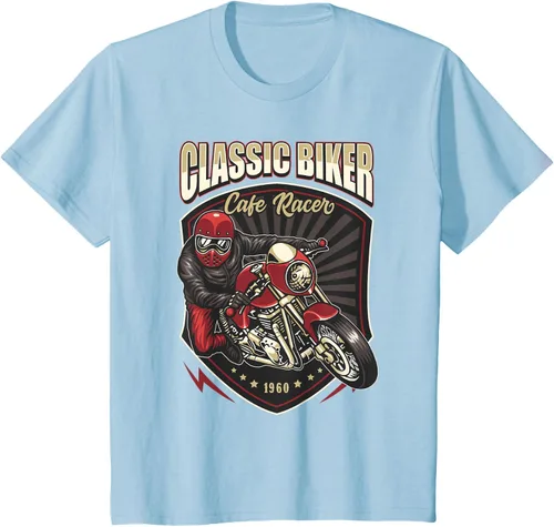 Vista 11 de Camiseta de motocicleta clásica Biker Cafe Racer para hombre, Negro, S