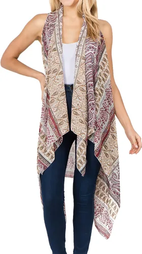 Vista 29 de Scarfand's - Chaleco de cárdigan largo para mujer, ligero, sin mangas, con parte delantera abierta