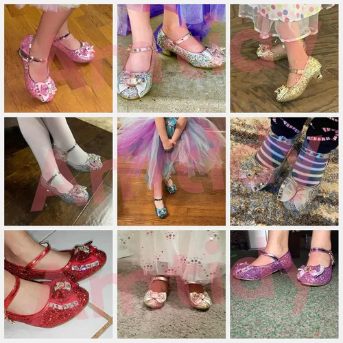 Vista 6 de Amtidy Zapatos de vestir para niñas, zapatos de fiesta de boda Mary Jane, zapatos con purpurina para damas de honor, tacones de princesa