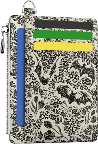 Vista 30 de Hancynir Cartera delgada para mujer con soporte para tarjetas de crédito RFID, pequeña mini funda para tarjetas con bolsillo frontal de PU, cartera