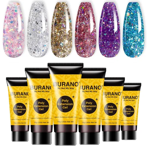 Vista 14 de BURANO - Kit de uñas de gel con extensión de poliacrilato, set de gel constructor de uñas de poliacrilato de 6 colores para principiantes