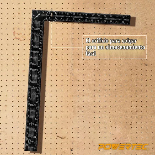Vista 4 de POWERTEC Escuadra de encuadre, escuadra de carpintero de acero de 16 x 24 pulgadas con tablas de caballetes, herramientas de encuadre y regla