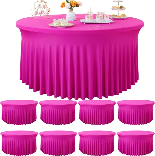 Vista 13 de Paquete de 6 manteles redondos de elastano azul bebé para mesa de 60 pulgadas, manteles elásticos de 120 pulgadas ajustables de 5 pies, manteles