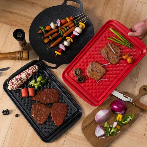 Vista 2 de LEHAHA Bandejas para preparar y servir a la parrilla, bandeja para servir barbacoa, bandejas de melamina para alimentos, juego de 2, gran regalo