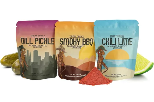 Vista 6 de Tricky Cricky Bocadillos comestibles de grillo saborizados para humanos – Cultivados en Estados Unidos – Aperitivos gourmet únicos y saludables