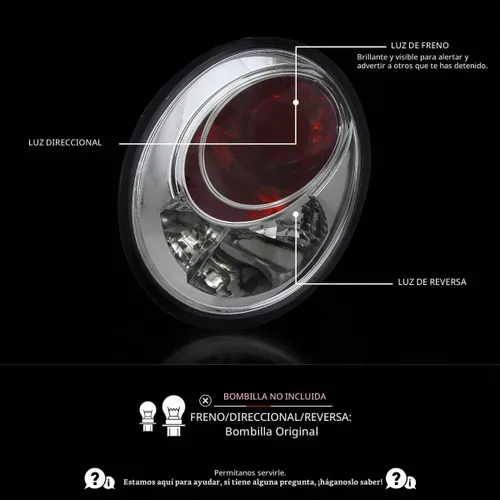 Vista 2 de Autozensation Compatible con VW Beetle 1998-2005, conjunto de par izquierdo y derecho, carcasa cromada europea, luces traseras de lente transparente