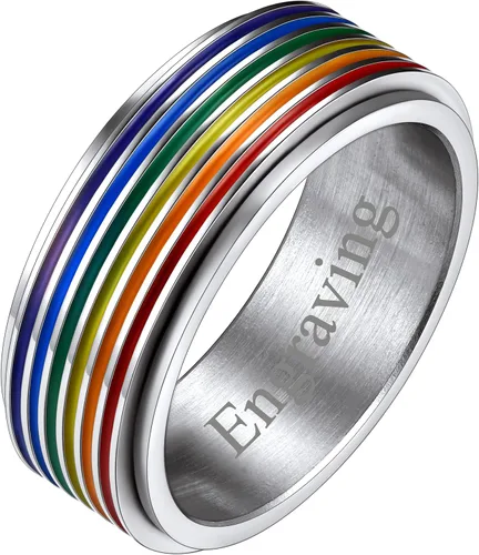 Vista 45 de FaithHeart Anillos para ansiedad LGBT Pride Rainbow, acero inoxidable/chapado en oro de 18 quilates, joyería de amor es amor para hombres y mujeres