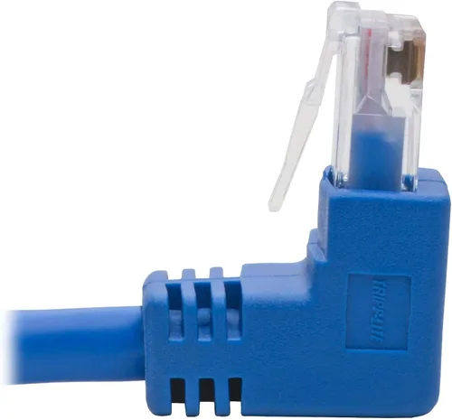 Vista 5 de TRIPP LITE Cable de conexión UTP Cat6 en ángulo inferior (RJ45), M/M, Gigabit, moldeado, azul, 1 pie (N204-001-BL-DN)