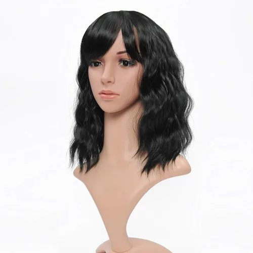 Vista 22 de VCKOVCKO - Peluca de cabello castaño claro rizada con flequillo de aire, onda natural rizada, peluca corta estilo Bob para mujer, longitud hasta
