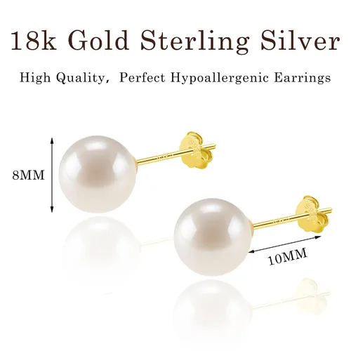Vista 5 de SmileBelle Pearl Earrings for Women, 18k Gold Sterling Silver Post Earrings for Sensitive Ears as Crystal Stud Earrings, White Pearl Stud Earrings
