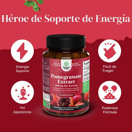 Vista 2 de Cápsulas de extracto de granada Suplemento antioxidante – Cápsulas de granada natural para la salud del corazón, apoyo articular y entrenamiento