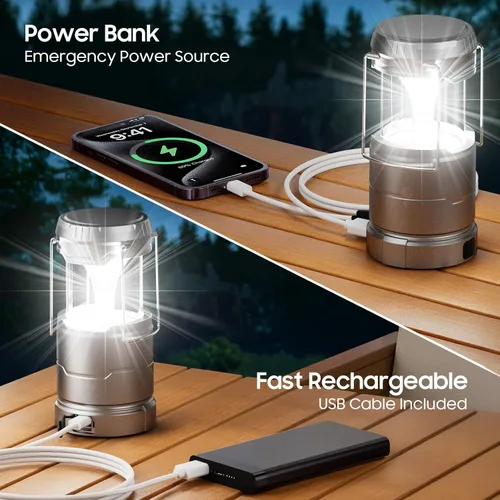 Vista 6 de Paquete de 4 linternas de camping recargables plegables, 65 LED, 3 modos de iluminación, 1000 lm regulables, luces de campamento impermeables