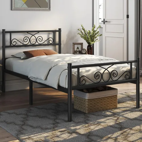 Vista 16 de Topeakmart Base de cama de metal clásico negro de 13 pulgadas con cabecero, base de colchón, plataforma de cama, base de cama con listones