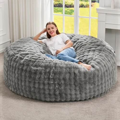 Vista 14 de Hobestluk - Puf para adultos, 5 pies, grande, gigante, de gran tamaño Gris oscuro