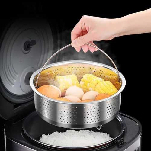 Vista 2 de Hemoton Cesta de vapor de acero inoxidable, inserto de vapor de metal, estante para cocinar al vapor, verduras, colador de frutas, colador