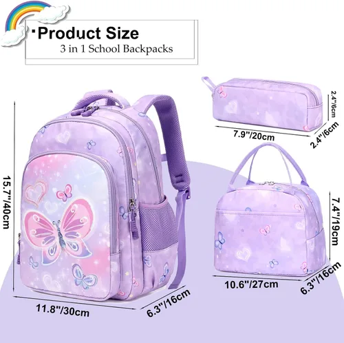 Vista 11 de Juego de mochila para niñas con diseño de unicornio, mochila escolar para niños, mochila para libros para niñas, set 3 en 1, regreso a clases