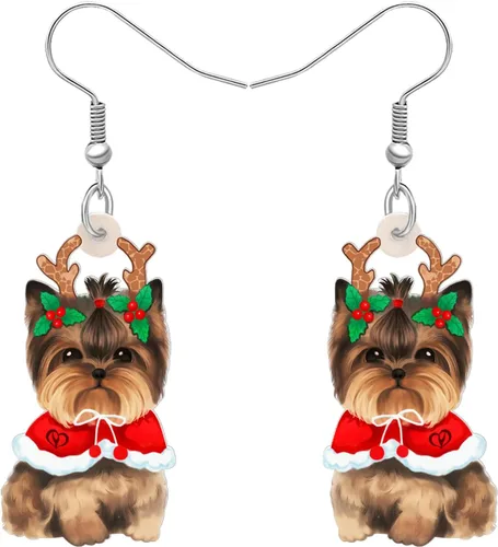 Vista 21 de Newei - Pendientes colgantes de Navidad con diseño de perro, joyería para regalos para mujeres y niñas Chihuahua E