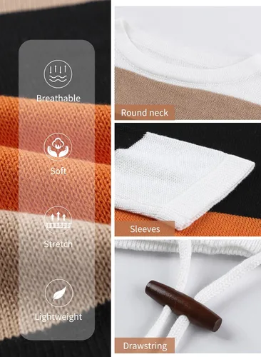 Vista 5 de Dokotoo Suéteres de otoño con cuello redondo, a rayas, lindos suéteres de invierno para mujer, modernos con cordón