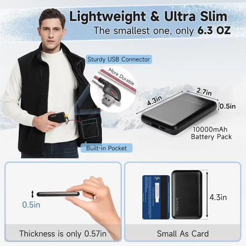 Vista 4 de Heated Vest for Men with Battery Pack Included, Soft Fleece Smart Electric Lightweight Heated Jacket