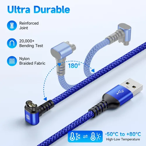 Vista 3 de Garmin - Cable cargador para reloj en ángulo recto, carga rápida, nailon trenzado, 4 pies Azul