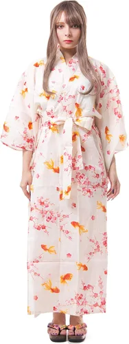 Vista 14 de Kimura Jitsugyo Bata Yukata Kawaii Tradicional de Kyoto para Mujer de Fácil Uso (Kimono Casual Japonés) Set 2 Albaricoque