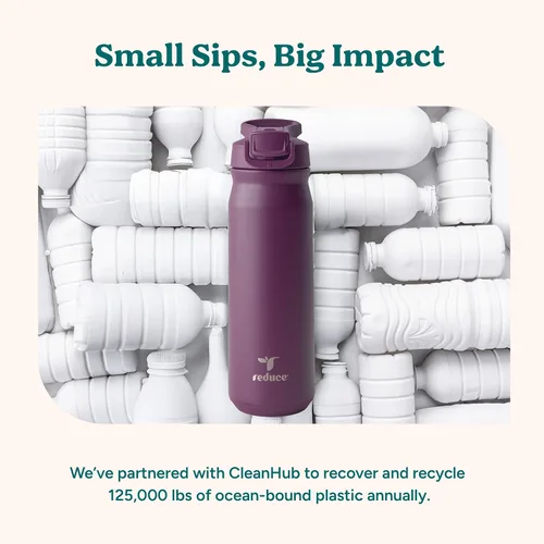 Vista 7 de REDUCE Hydrate Pro - Botella de agua aislada de acero inoxidable de 24 onzas, tapa abatible a prueba de fugas, apta para lavavajillas, sin BPA, Negro