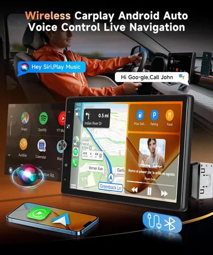 Vista 2 de MAHVEC Estéreo de automóvil de 10.4 pulgadas con CarPlay Android Auto, radio de pantalla táctil de rotación HD con Bluetooth, USB, Mirror Link, SWC
