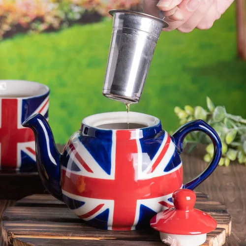 Vista 6 de London Pottery Tetera con infusor, cerámica, pintado a mano Union Jack Edición Limitada, 2 tazas (20.3 fl oz)