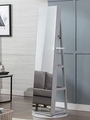 Vista 7 de ANJHOME Armario de joyería con espejo giratorio de 360 armario de joyería con luz LED organizador de armario de joyería con cerradura de pie