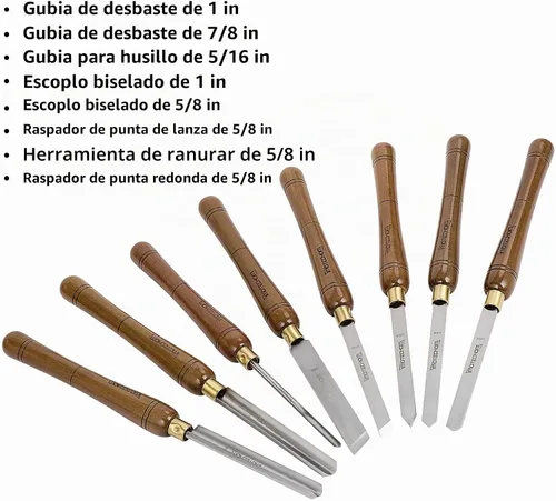 Vista 2 de Juego de 8 piezas de cinceles HSS para torno de madera con caja de madera