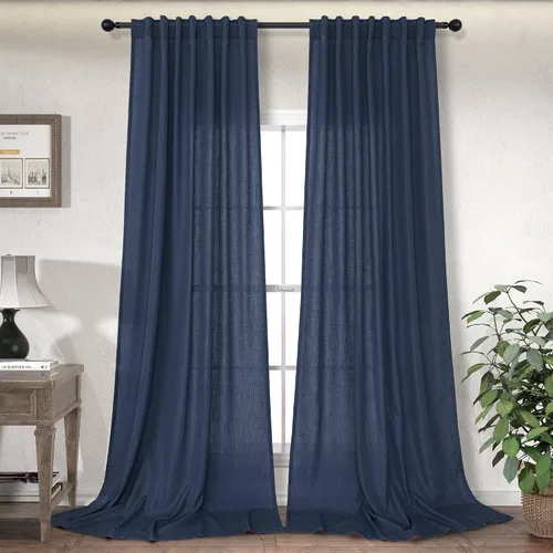 Vista 19 de DANCURTON Cortinas de lino para ventana, cocina moderna, dormitorio, ventanas pequeñas, 2 paneles con bolsillo con pestaña trasera, gruesas