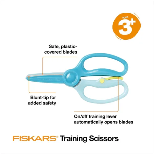 Vista 3 de Fiskars - Tijeras de entrenamiento para preescolares de 3 años en adelante (paquete de 3), tijeras de seguridad para niños pequeños con palanca