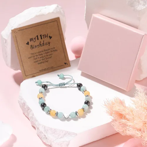 Vista 4 de Alissl Pulsera de cuentas trenzadas de cumpleaños, regalos de Navidad para niñas, pulsera ajustable, regalos de cumpleaños para adolescentes de 4 a